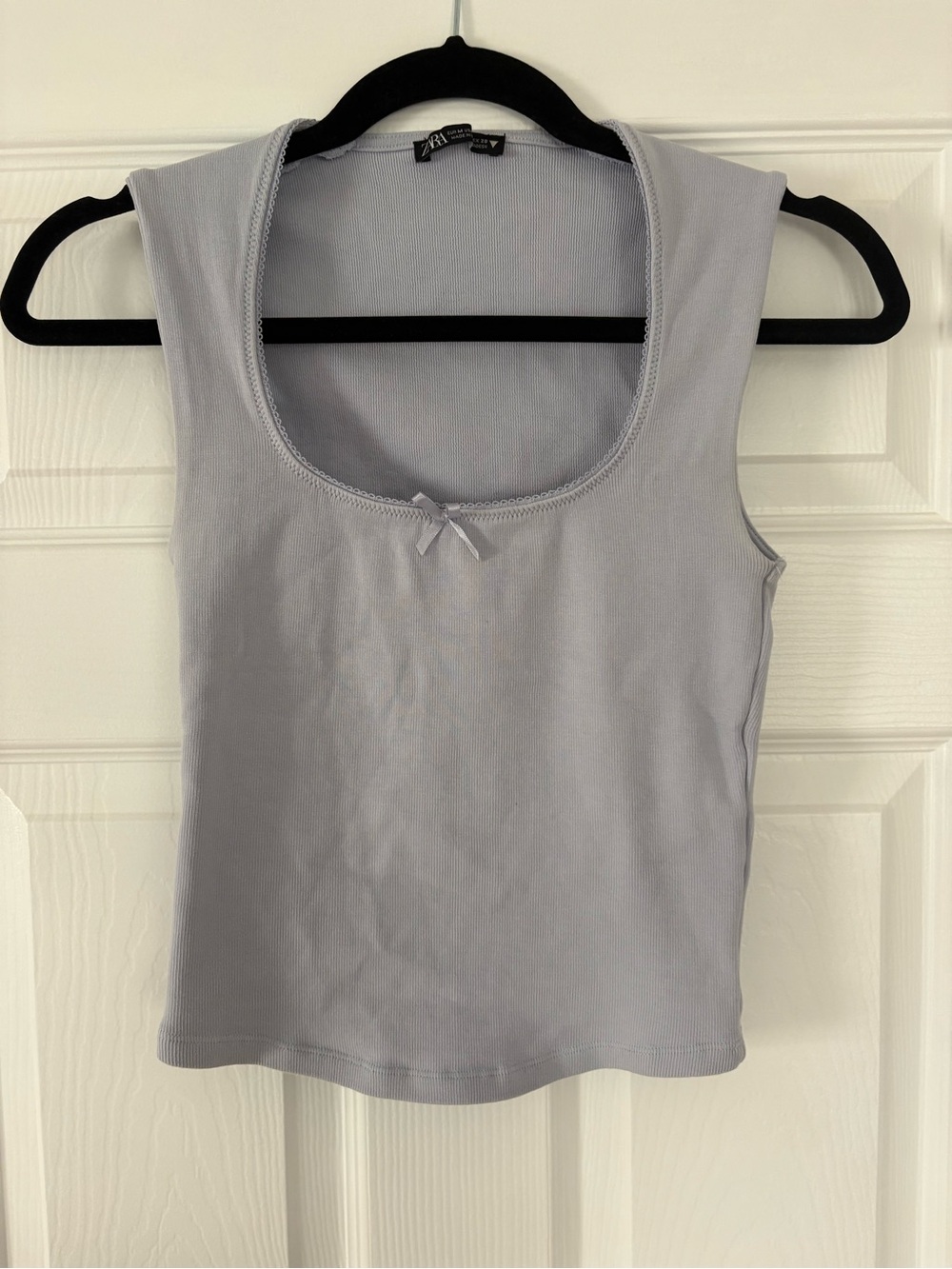 Zara Baby Blue Scoop Neck Tank with Bow Accent